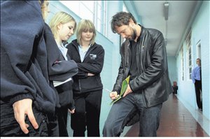Actor John Simm signs autographs at Cromer High School Actor John Simm signs autographs at Cromer High School