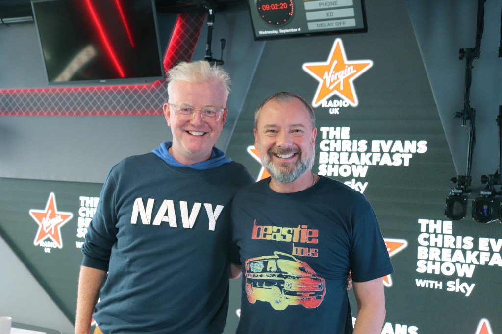 Chris Evans and John Simm. Photo: Virgin Radio Breakfast Show