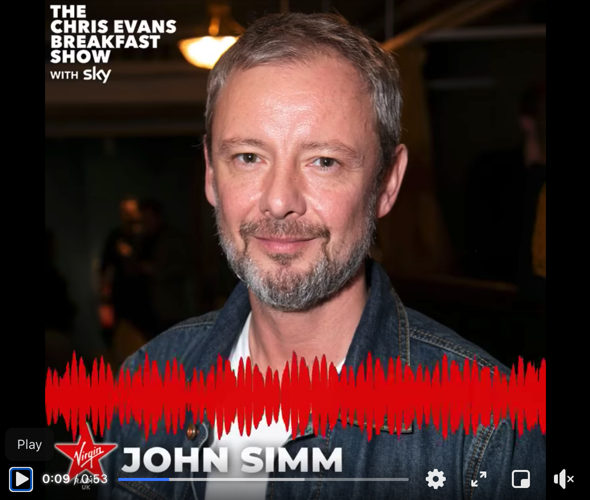John Simm at Virgin Radio Studio. Photo: Virgin Radio Breakfast Show