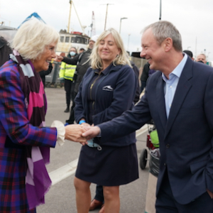 The Duchess of Cornwall meets John Simm on the set of ITV's drama, Grace