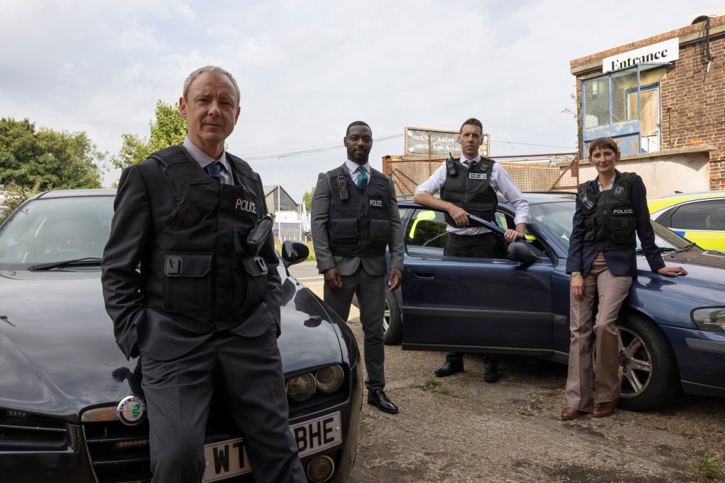 John Simm as Roy Grace with Richie Campbell as DS Branson, Craig Parkinson as DS Norman Potting and Laura Elphinstone as DS Bella Moy (Photo: ITV)