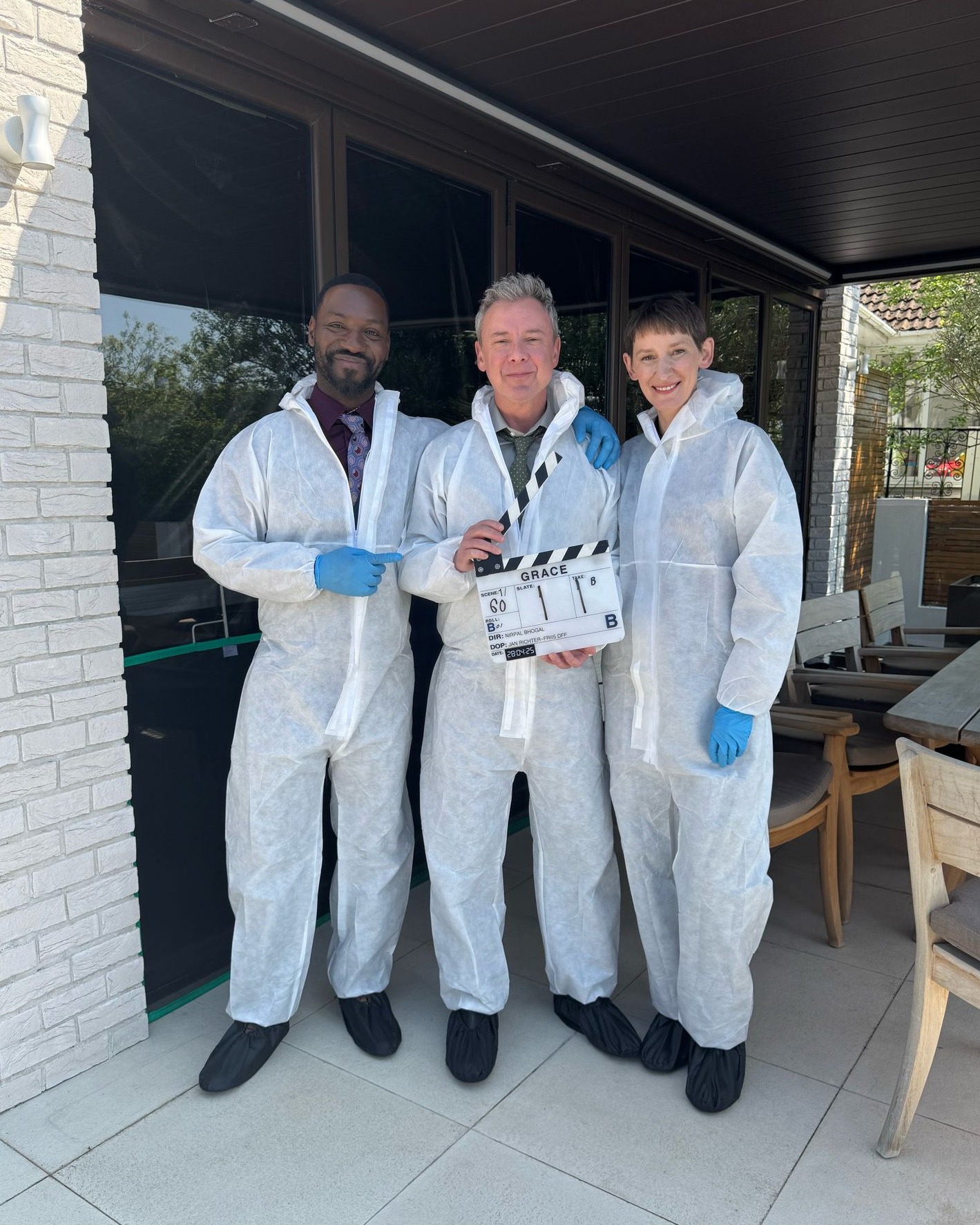 L to R - Richie Campbell, John Simm and Laura Elphinestone are back on set and ready to dive into a brand-new case
